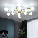 Spherical Semi-Flush Mount with Crystal-6/8/10/12 Lights Gold Ceiling Light