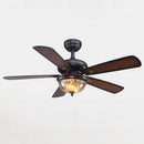 Wood Vintage Design Flush Ceiling Fan With LED Light