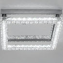 Square Crystal Ceiling Light - Chrome LED Flush Ceiling Lamp for Living Room, Bedroom