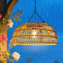 Outdoor Solar Dome Rattan Pendent Lights for Patio Garden Porch