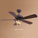 Wood Vintage Design Flush Ceiling Fan With LED Light
