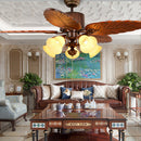 Brown Vintage Wood Flower Shape Ceiling Fan With Lighting