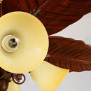 Brown Vintage Wood Flower Shape Ceiling Fan With Lighting