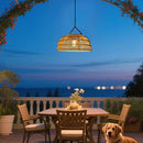 Outdoor Solar Dome Rattan Pendent Lights for Patio Garden Porch