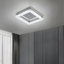 Square Crystal Ceiling Light - Chrome LED Flush Ceiling Lamp for Living Room, Bedroom
