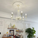 Vintage White Metal & Glass Luxury Chandelier Light