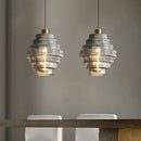 Antique Stripped Glass Brass Pendant Light