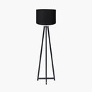 Whitby Matt Black Wood Tapered 4 Post Floor Lamp Base with Lino 45cm Black Self Lined Linen Cylinder Lampshade