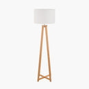 Whitby Natural Wood Tapered 4 Post Floor Lamp Base with Lino 45cm White Self Lined Linen Cylinder Lampshade