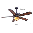 Wood Vintage Design Flush Ceiling Fan With LED Light