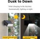 IP54 Waterproof Black Solar Powered Outdoor Wall Lights, Dusk-to-Dawn